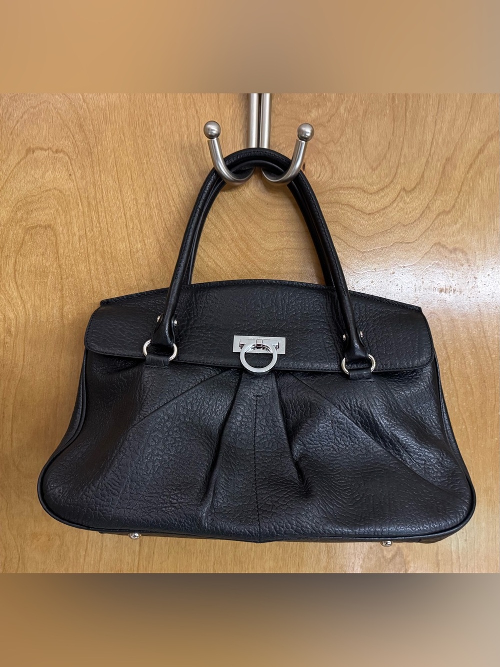 Salvatore Ferragamo Black Leather Gancini Satchel